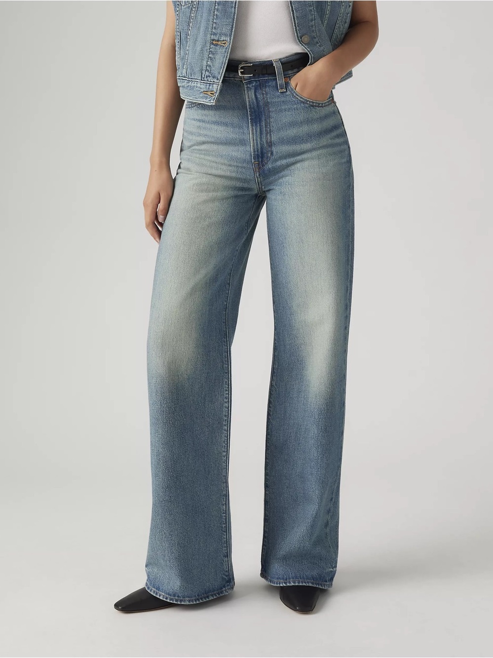 Levis Ribcage Wide Leg Jeans Womens Size 28x32 Tint Story Medium Wash High Rise